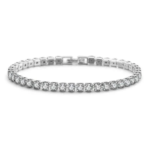 NEW 18K White Gold Plated Round Diamond Bracelet - Picture 5 of 8